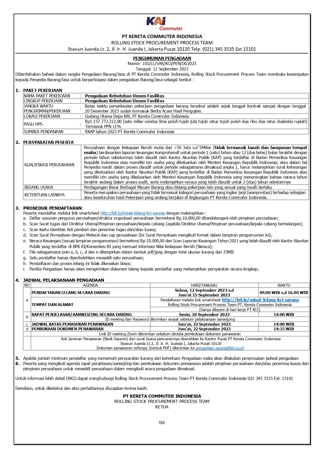 101 pengumuman pengadaan kebutuhan umum fasilitas newest page 0001